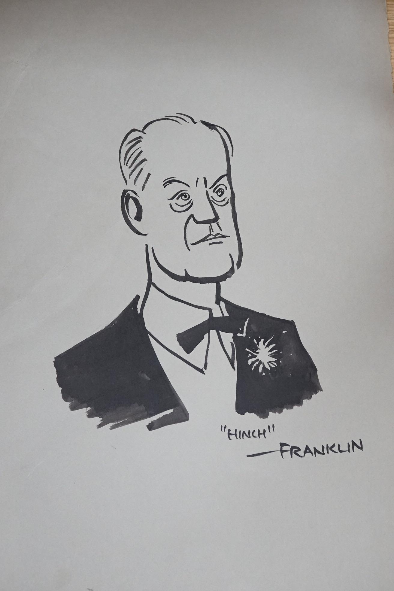 Stanley Arthur Franklin (1930-2004), ten unframed original works on paper, cartoon portraits to include Quintin Hogg, Crossman and Silverman, each signed, 54 x 32cm